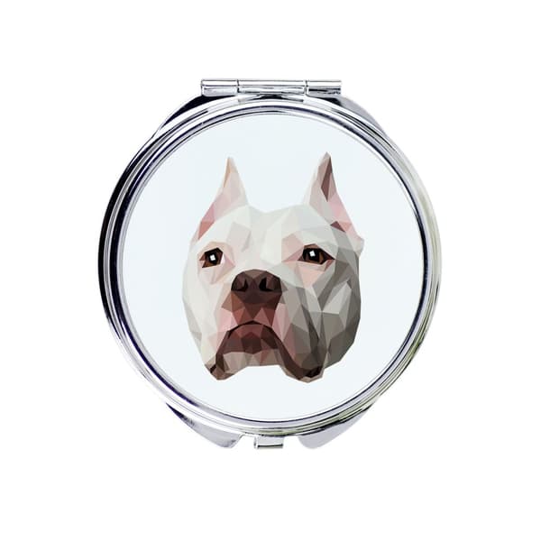 Amerikkalainen Pit Bull Terrieri, Pit Bull, Amerikan Pit Bull Terrieri, Pit Bull, APBT - peili valokuvalla ja geometrisella kirjoituksella Art-Dog