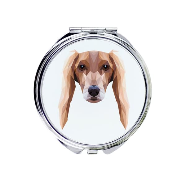 Persisk Greyhound, Saluki - et spejl med et foto og en geometrisk inskription af Art-Dog