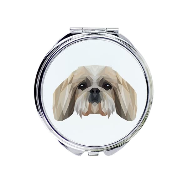 Shih Tzu, Shi tsu, Shi-Tzu, Szi-cu, Szitzu - et spejl med et foto og en geometrisk inskription af Art-Dog