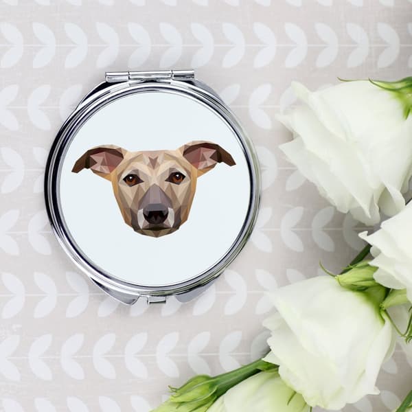 Whippet, engelsk Greyhound - et spejl med et foto og en geometrisk inskription af Art-Dog