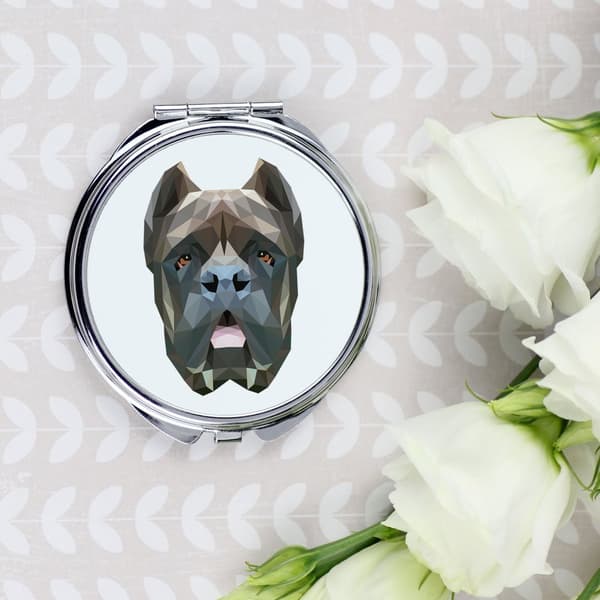 Cane Corso Italiano - peili valokuvalla ja geometrisella kirjoituksella Art-Dogilta