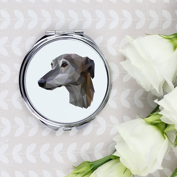 Greyhound, engelsk Greyhound - et spejl med et foto og en geometrisk inskription af Art-Dog