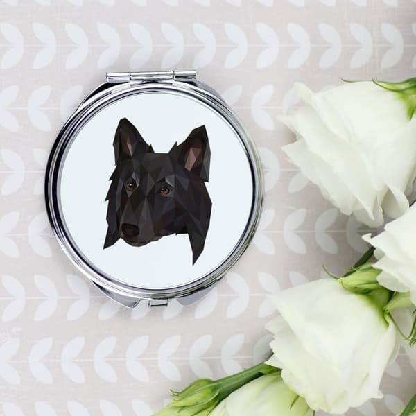 Belgisk hyrdehund, belgisk bjerghund - spejl med foto og geometrisk inskription af Art-Dog