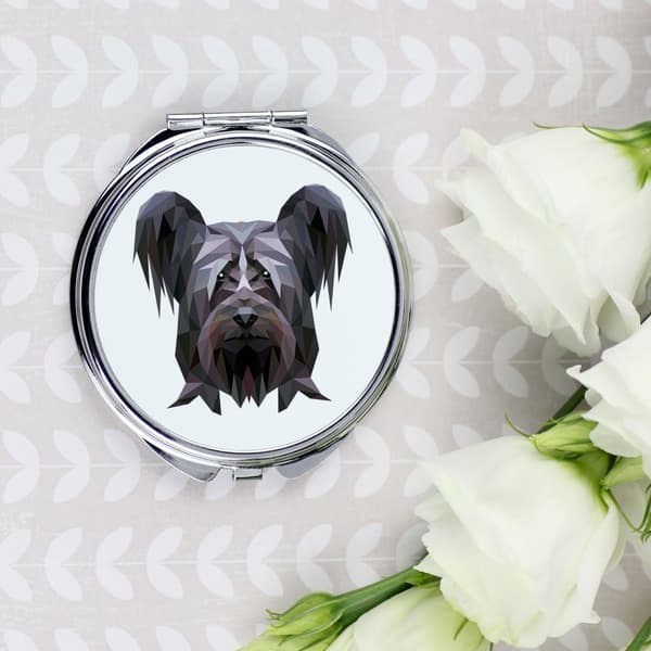Skye Terrier - peili, jossa on valokuva ja geometrinen kirjoitus Art-Dogilta
