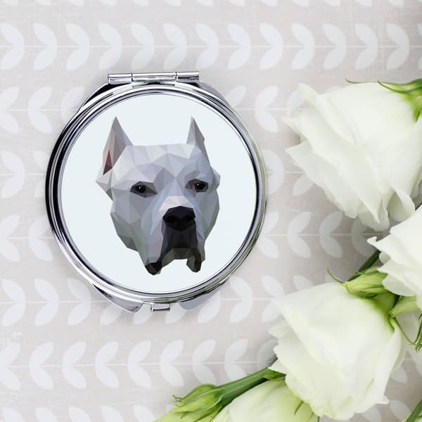 Argentinsk Grand Danois, Dogo Argentino - en spegel med ett foto och en geometrisk inskription av Art-Dog