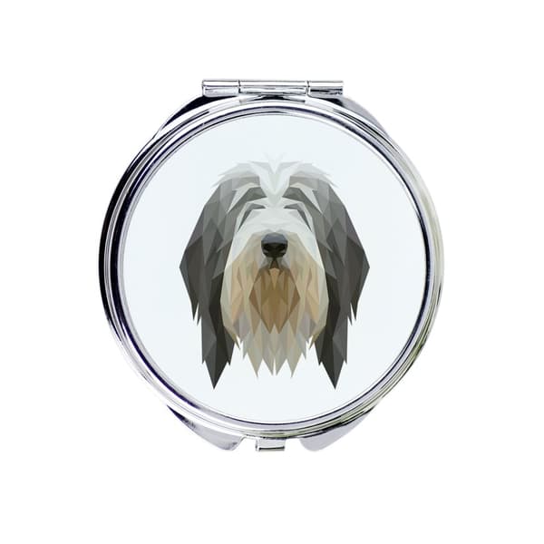 Bearded Collie, Highland Collie - et spejl med et foto og en geometrisk inskription af Art-Dog