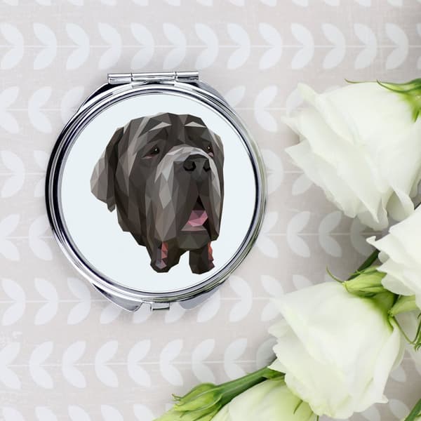 Napolitansk mastiff, napolitansk mastiff, Mastino napoletano - spejl med foto og geometrisk inskription af Art-Dog