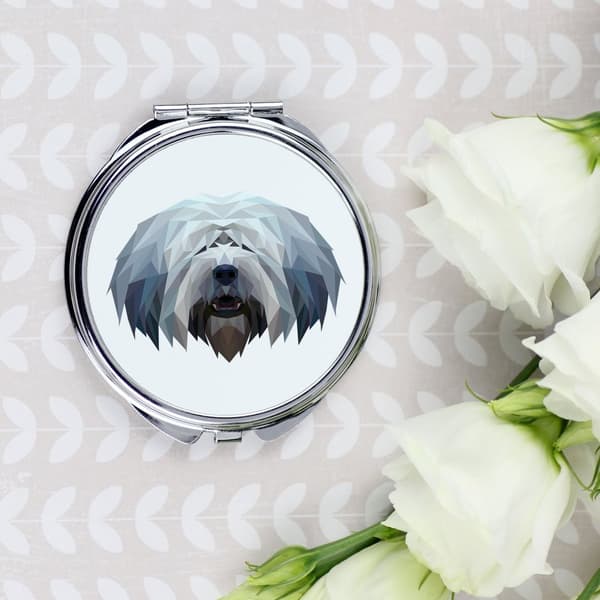 Polsk Lowland Sheepdog, PON - et spejl med et foto og en geometrisk inskription af Art-Dog