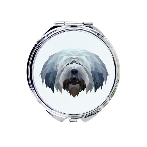 Polsk Lowland Sheepdog, PON - et spejl med et foto og en geometrisk inskription af Art-Dog