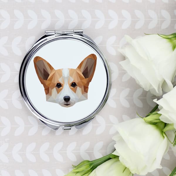 Pembroke Welsh Corgi - et spejl med et foto og en geometrisk inskription af Art-Dog
