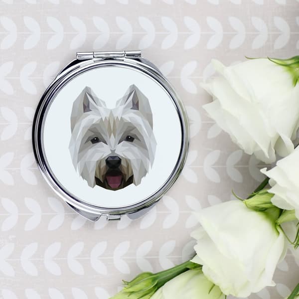 Valkoinen länsiylämaanterrieri, Westie - peili, jossa on valokuva ja geometrinen kirjoitus Art-Dogilta