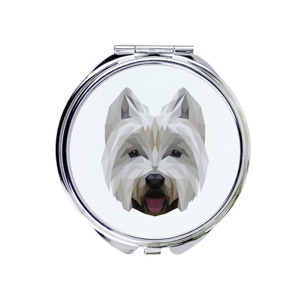 Valkoinen länsiylämaanterrieri, Westie - peili, jossa on valokuva ja geometrinen kirjoitus Art-Dogilta