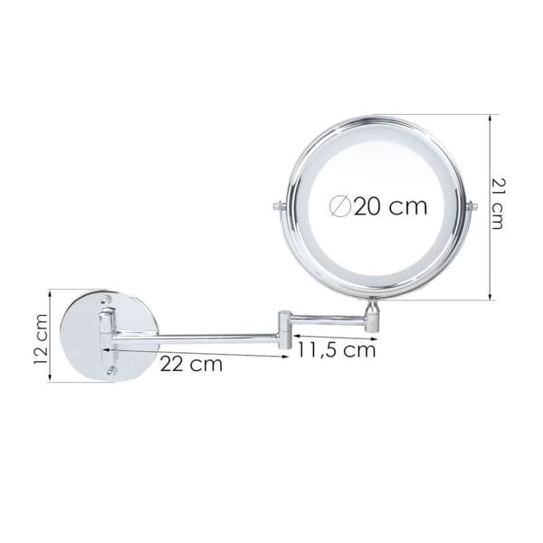 Tyylikäs LED-riisumispeili 360° kierto & 5x suurennus - Kromi-malli