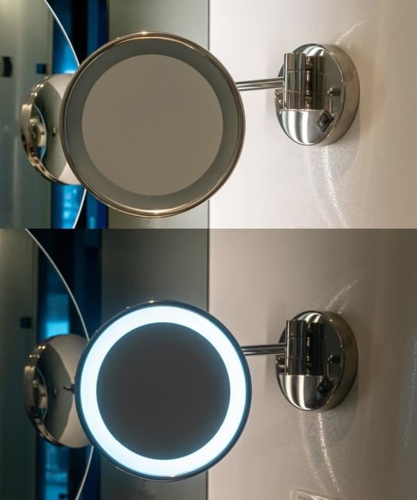 Tyylikäs LED-riisumispeili 360° kierto & 5x suurennus - Kromi-malli
