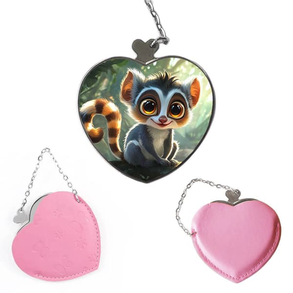 Ljuvligt Tecknad Lemur Bärbar Kompakt Sminkspegel