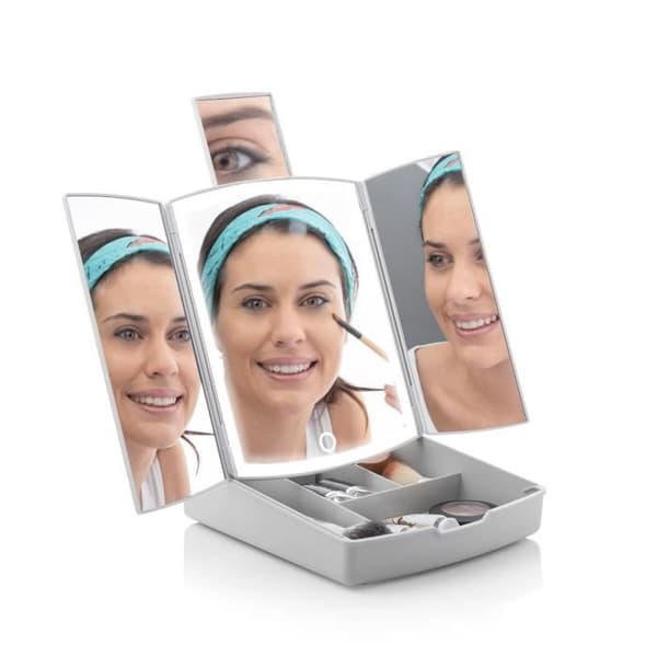 Vikbar LED-spegel med 3-i-1 Makeup Organizer Panomir InnovaGoods