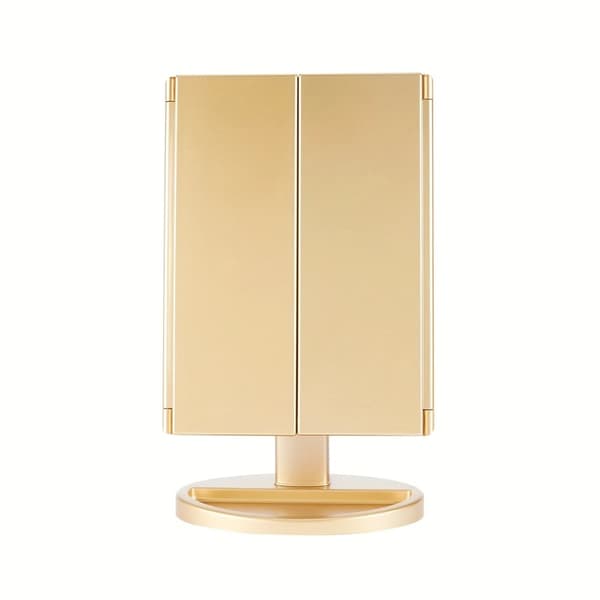 LED Trifold Sminkspegel, 10X Förstoring, 180° Rotation,ble trevägsspegel