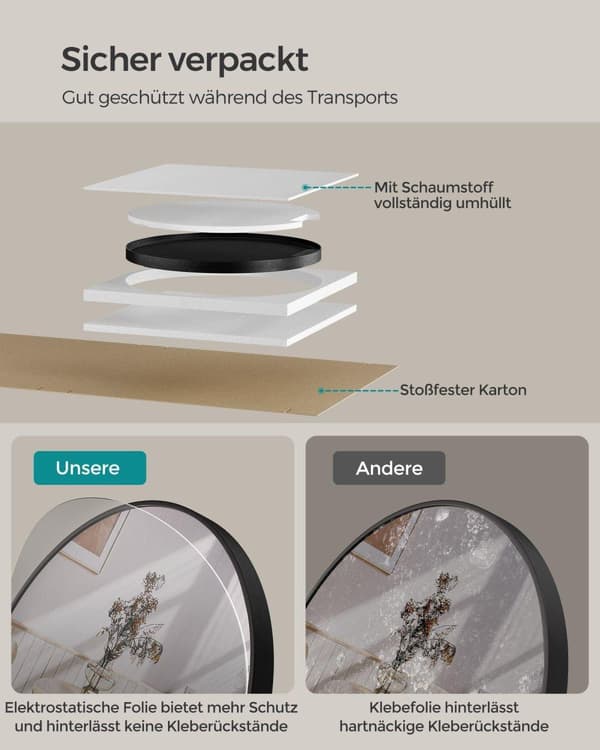 Spejl, SONGMICS, 40,7 cm, Sort