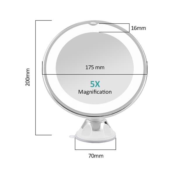 EMKE sminkspegel med LED-belysning (6000K) - 5x förstoring, 360° vridbar, hållbar sugkopp, resevänlig