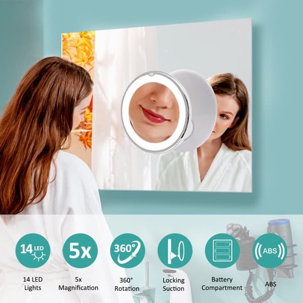 EMKE sminkspegel med LED-belysning (6000K) - 5x förstoring, 360° vridbar, hållbar sugkopp, resevänlig