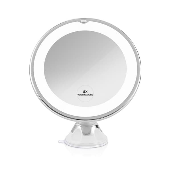 EMKE sminkspegel med LED-belysning (6000K) - 5x förstoring, 360° vridbar, hållbar sugkopp, resevänlig