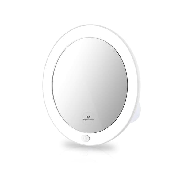 EMKE Badrumsspegel med LED (6000K) - 5x förstoringsspegel, sugkopp, vit