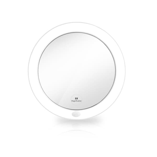 EMKE Badeværelsesspejl med LED (6000K) - 5x Forstørrelsesspejl, Sugekop, Hvid