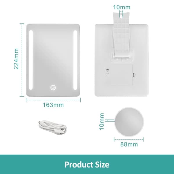 EMKE Bordmakeup Spejl - USB-opladning, 3x forstørrelsesspejl, dæmpbar LED, Rejsevenlig