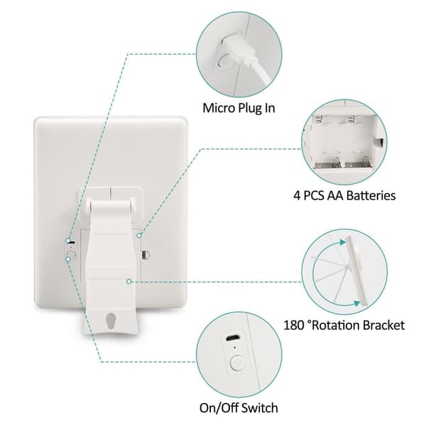 EMKE Bordmakeup Spejl - USB-opladning, 3x forstørrelsesspejl, dæmpbar LED, Rejsevenlig