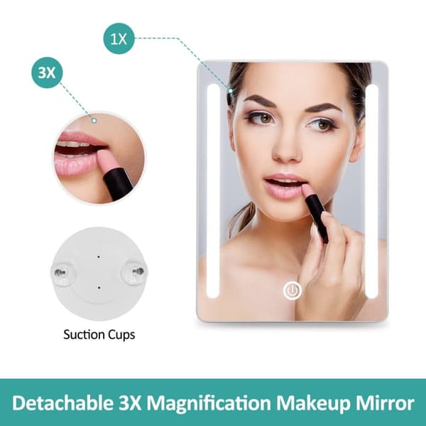 EMKE Bordmakeup Spejl - USB-opladning, 3x forstørrelsesspejl, dæmpbar LED, Rejsevenlig