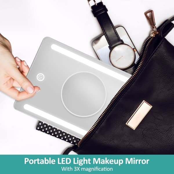 EMKE Bordmakeup Spejl - USB-opladning, 3x forstørrelsesspejl, dæmpbar LED, Rejsevenlig