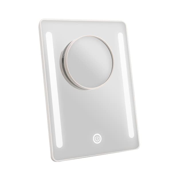 EMKE Bordmakeup Spejl - USB-opladning, 3x forstørrelsesspejl, dæmpbar LED, Rejsevenlig