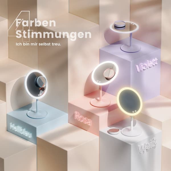 EMKE Makeupspejl med LED - Variabel lysstyrke, 1x/3x forstørrelse, touch, lys lilla