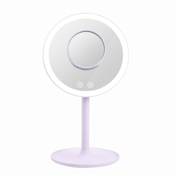 EMKE Makeupspejl med LED - Variabel lysstyrke, 1x/3x forstørrelse, touch, lys lilla