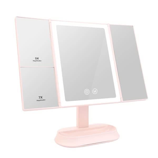 EMKE Professionell Makeupspegel - 5x/7x förstoring, justerbar LED, dimbar, rosa