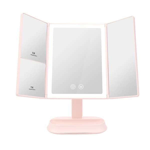 EMKE Professionell Makeupspegel - 5x/7x förstoring, justerbar LED, dimbar, rosa