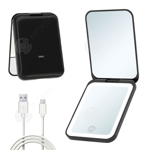 INN Mini uppladdningsbar sminkspegel med justerbart LED-ljus och 2x förstoringsglas Handhållen sminkspegel Touch Switch