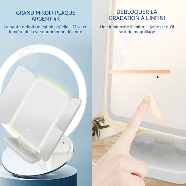 INN Sminkspegel 26x20x3cm USB uppladdningsbart batteridriven strömbrytare Vikbar Touch Makeup Mirror med vitt ljus