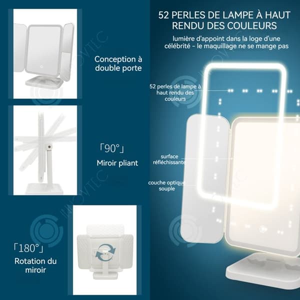 INN Sminkspegel 26x20x3cm USB uppladdningsbart batteridriven strömbrytare Vikbar Touch Makeup Mirror med vitt ljus