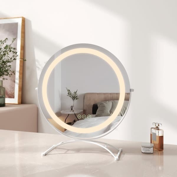 EMKE Hollywood-tyylinen meikkipeili Ø40cm - Smart Touch, himmennettävä LED, 360° kääntyvä, valkoinen (muistitoiminto)