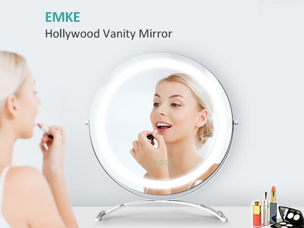 EMKE Hollywood Style Sminkspegel Ø40cm - Smart Touch, Dimbar LED, 360° vridbar, vit (Minnesfunktion)