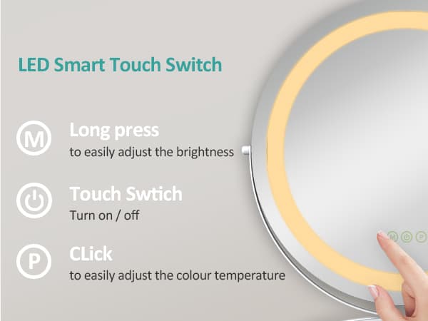 EMKE Hollywood Style Sminkspegel Ø40cm - Smart Touch, Dimbar LED, 360° vridbar, vit (Minnesfunktion)