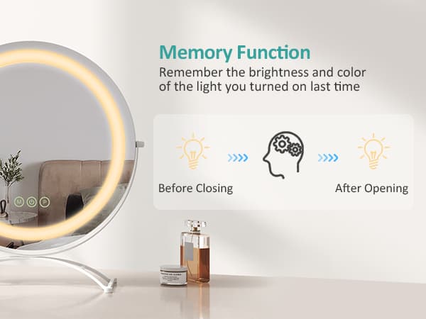 EMKE Hollywood Style Sminkspegel Ø40cm - Smart Touch, Dimbar LED, 360° vridbar, vit (Minnesfunktion)