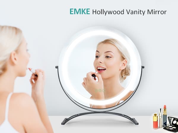 EMKE Hollywood-tyylinen meikkipeili Ø50cm - Ammattimainen meikkivalaistus, himmennettävä, musta