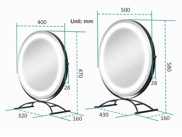 EMKE Hollywood-tyylinen meikkipeili Ø50cm - Ammattimainen meikkivalaistus, himmennettävä, musta