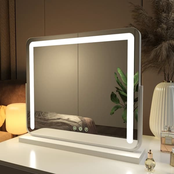EMKE Stor Hollywood Style Sminkspegel 60x52cm - Professionell Makeup Belysning, Dimbar, Vit