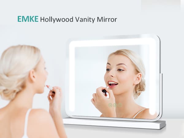 EMKE Suuri Hollywood-tyylinen meikkipeili 60x52cm - Ammattimainen meikkivalaistus, himmennettävä, valkoinen