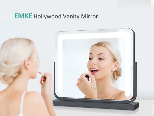 EMKE Meikkipeili 50x42cm - Hollywood Style, himmennettävä LED, musta