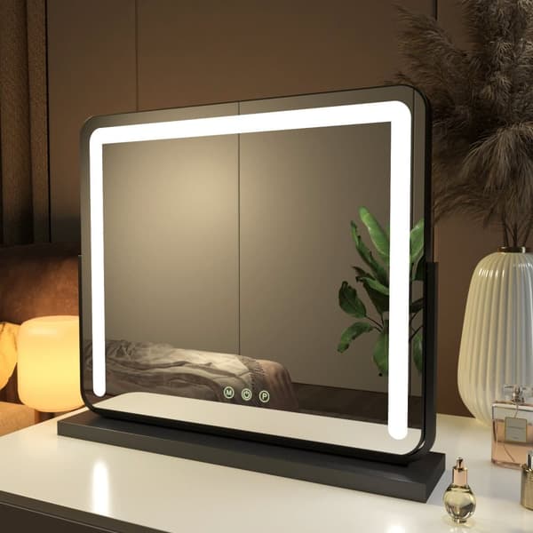 EMKE Stor Hollywood Style Sminkspegel 60x52cm - Salongkvalitet, Dimbar LED, Svart