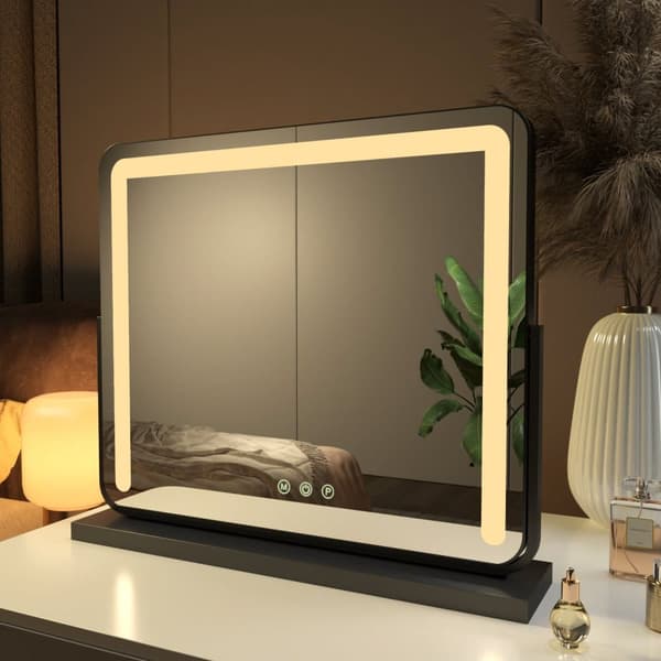 EMKE Stor Hollywood Style Sminkspegel 60x52cm - Salongkvalitet, Dimbar LED, Svart